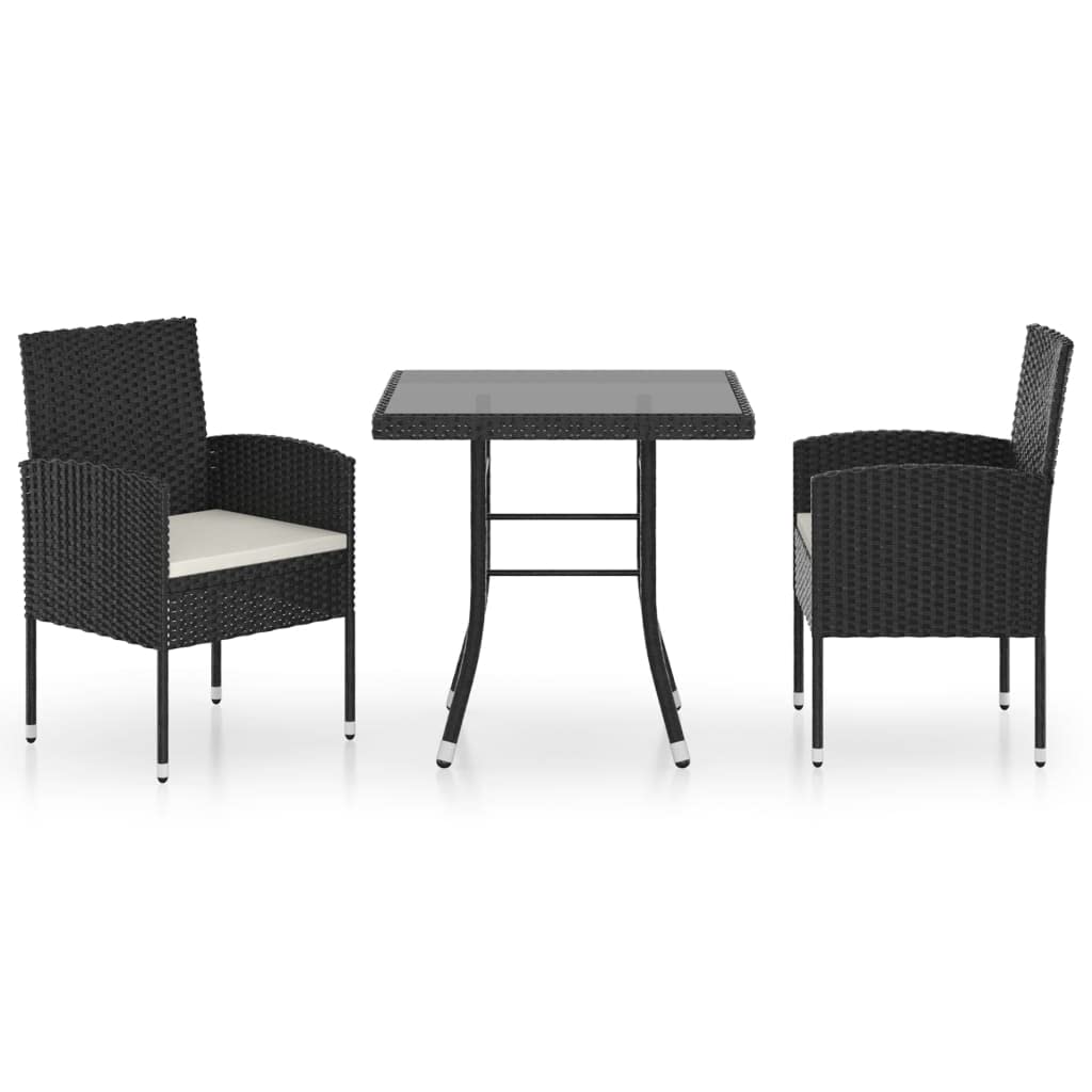vidaXL Patio Dining Set 3 Piece Garden Outdoor Balcony Backyard Terrace Dinner Dinette Seating Table Chair Furniture Set Home Poly Rattan Black